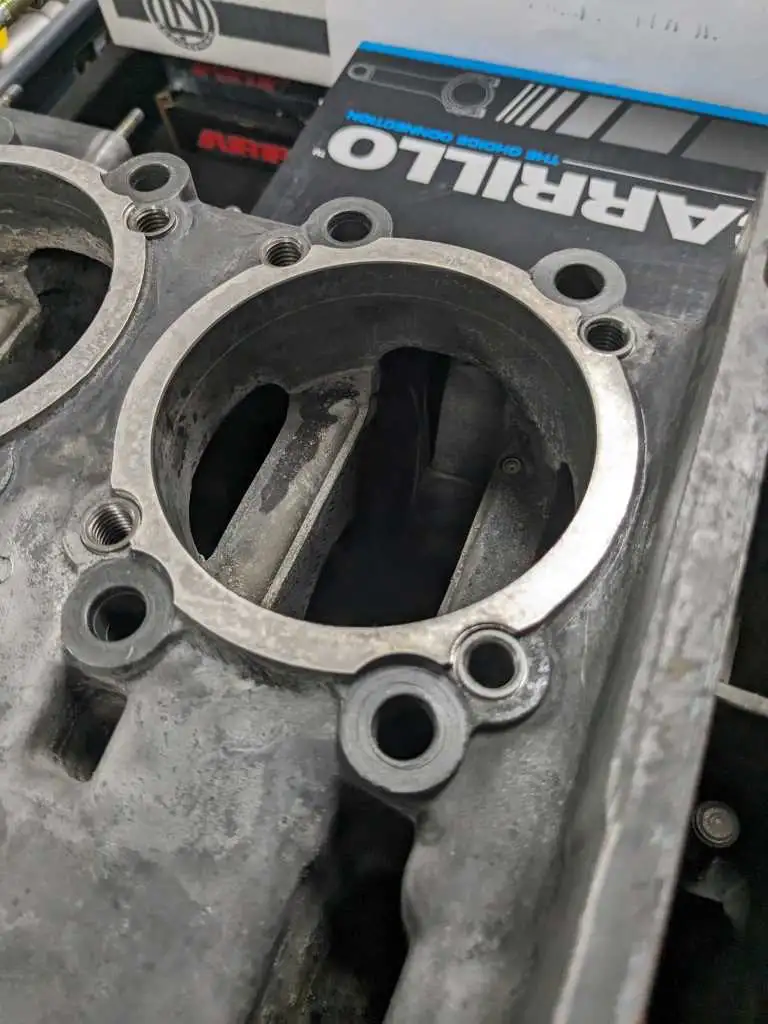 Case savers installed in a magnesium aircooled porsche engine case