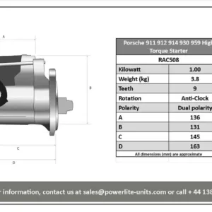 Powerlite RAC508 High Torque Porsche Starter Motor 911 912 914 930 959