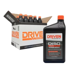 Case and single bottle of Driven Racing Oil DI50 Synthetic SAE 15W-50 Performance Motor Oil
