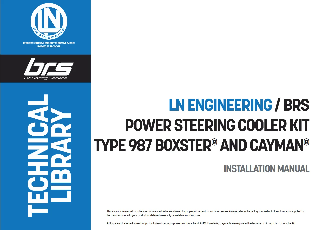 LN Engineering / BRS Power Steering Cooler Kit Type 987 Installation Manual (LIB-0056)