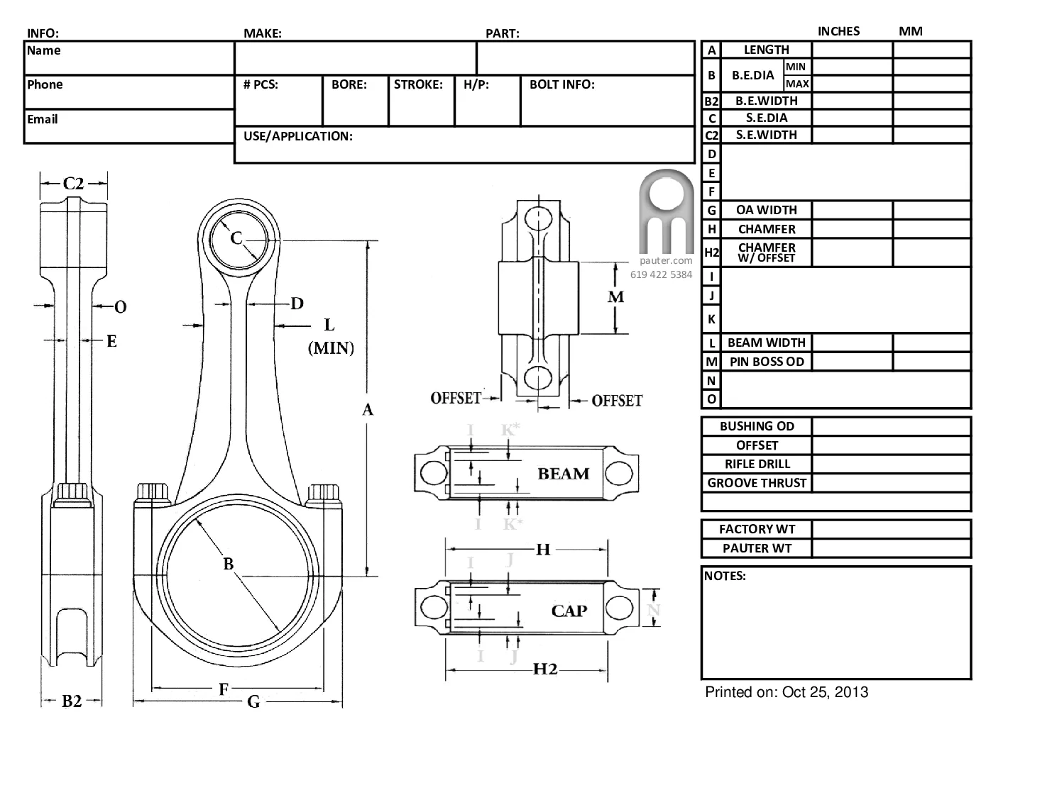 Custom Pauter Connecting Rod Worksheet (LIB-0040)